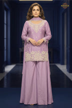 Lilac Readymade Bead Work Chinon Palazzo Suit