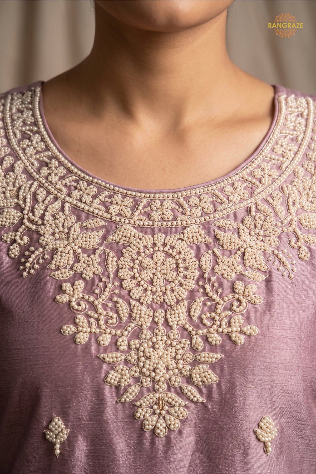 Lilac Readymade Bead Work Chinon Palazzo Suit