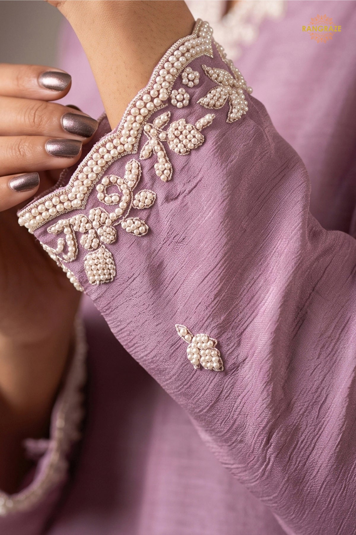 Lilac Readymade Bead Work Chinon Palazzo Suit