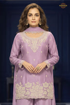 Lilac Readymade Bead Work Chinon Palazzo Suit