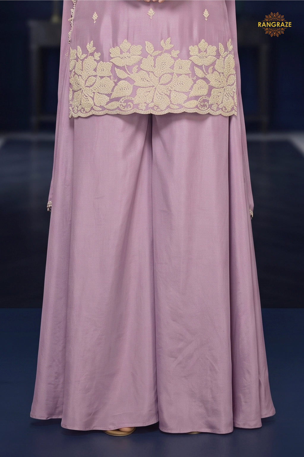 Lilac Readymade Bead Work Chinon Palazzo Suit