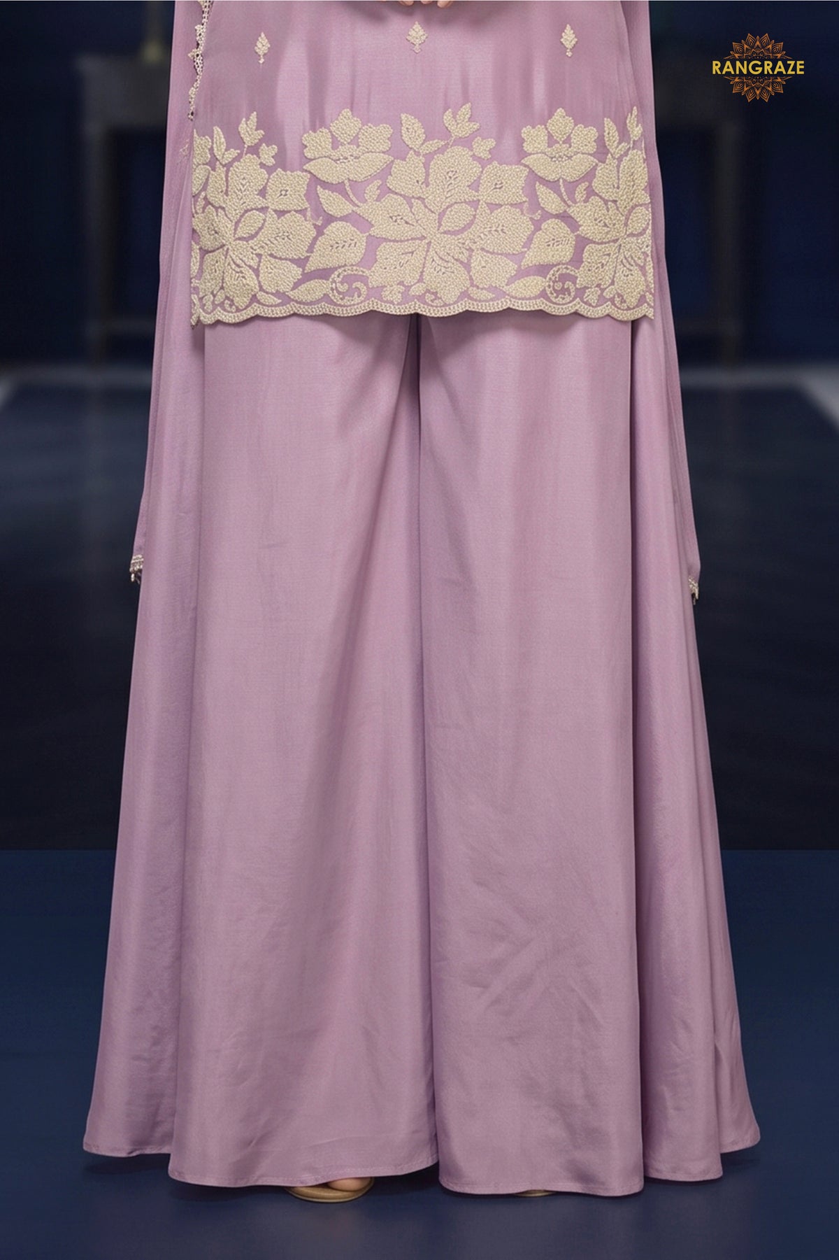 Lilac Readymade Bead Work Chinon Palazzo Suit