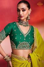 Lime Green Embroidered Silk Saree With Designer Border