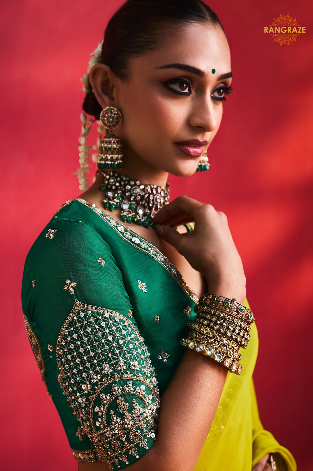Lime Green Embroidered Silk Saree With Designer Border