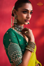 Lime Green Embroidered Silk Saree With Designer Border