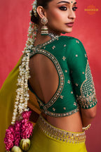 Lime Green Embroidered Silk Saree With Designer Border