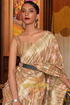 Classy Beige Woven Linen Silk Saree With Floral Work