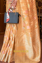 Classy Yellow Woven Linen Silk Saree With Floral Work