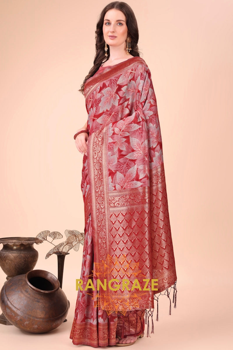 Crimson Bloom Cotton Saree