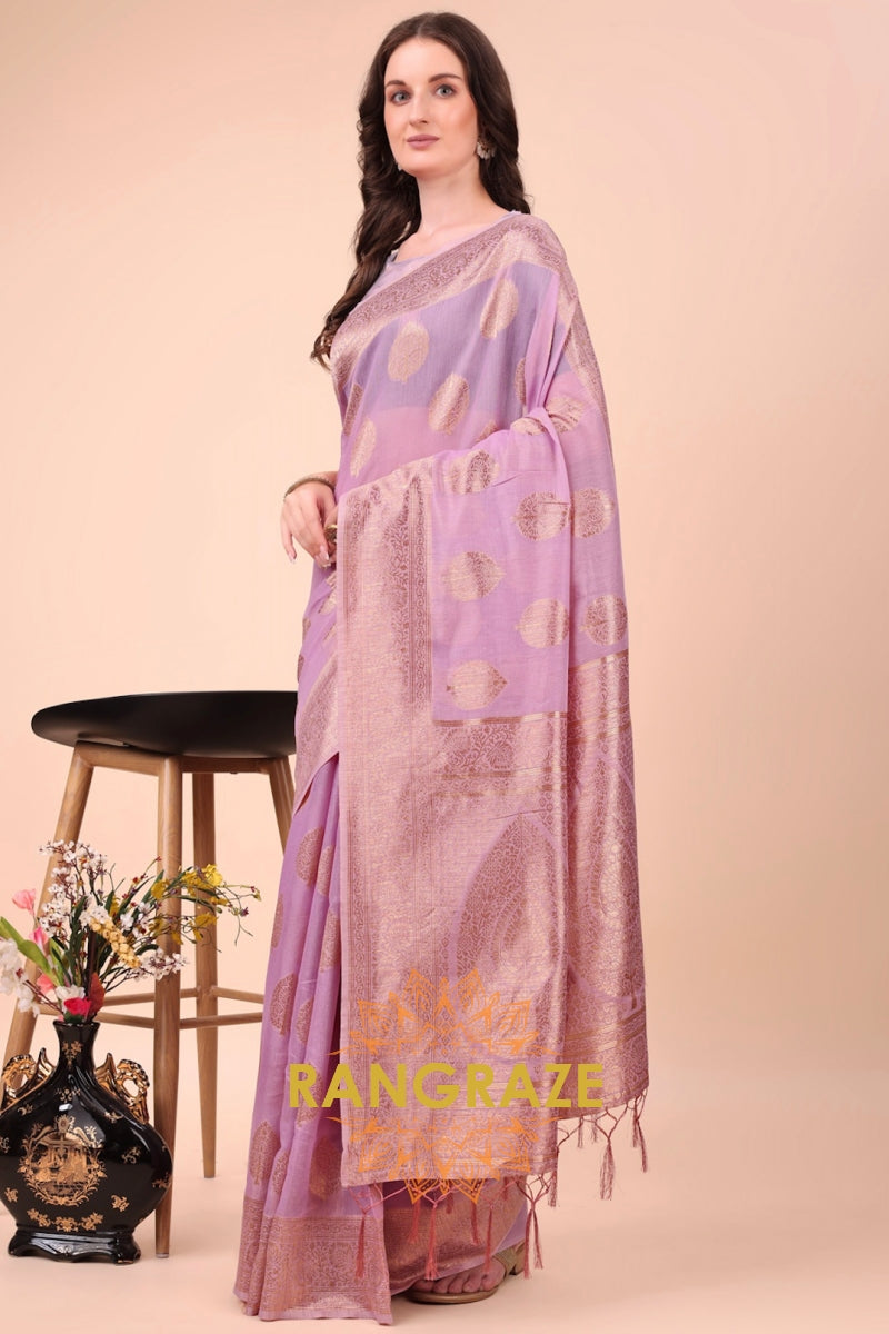 Lilac Zari Woven Banarasi Cotton Saree