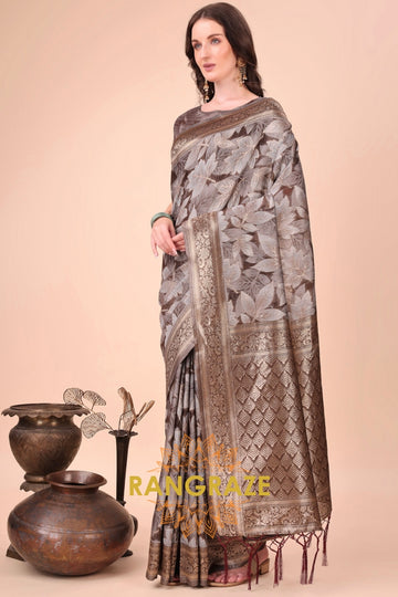 Earthy Bronze Floral Weave Cotton Saree