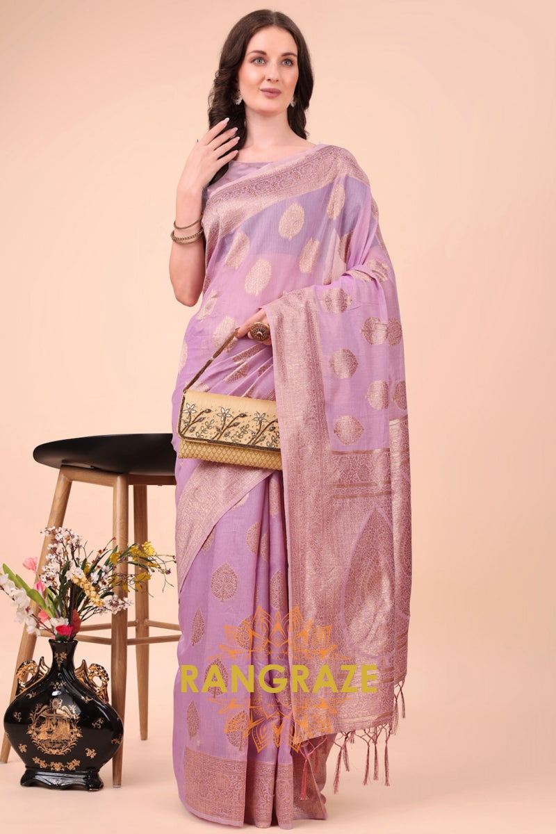 Lilac Zari Woven Banarasi Cotton Saree