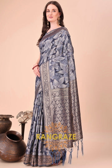 Midnight Indigo Floral Cotton Saree