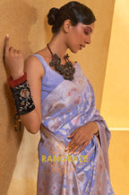 Lavender Lilac Woven Lucknowi Banarasi Silk Saree