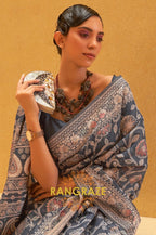 Ebony Black Woven Lucknowi Banarasi Silk Saree