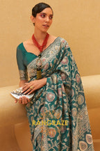 Dark Green Woven Lucknowi Banarasi Silk Saree