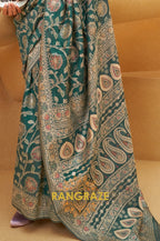 Dark Green Woven Lucknowi Banarasi Silk Saree