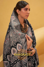 Jet Black Woven Lucknowi Banarasi Silk Saree