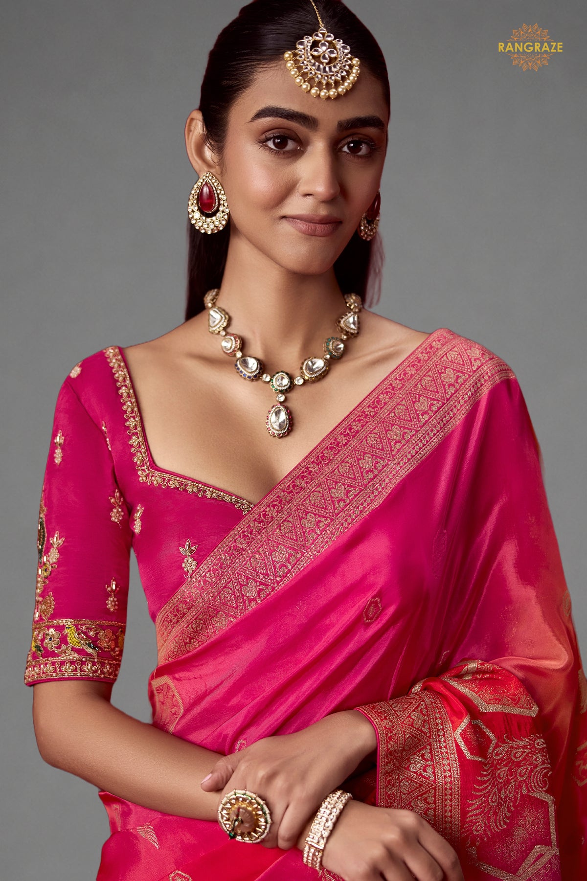 Magenta Ombre Woven Dola Crape Soft Silk