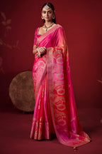 Magenta Ombre Woven Dola Crape Soft Silk