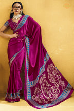 Magenta Pink Ajrakh Print Modal Satin Saree