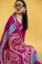 Magenta Pink Ajrakh Print Modal Satin Saree