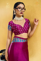 Magenta Pink Ajrakh Print Modal Satin Saree