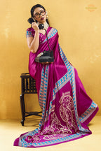 Magenta Pink Ajrakh Print Modal Satin Saree