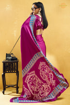 Magenta Pink Ajrakh Print Modal Satin Saree