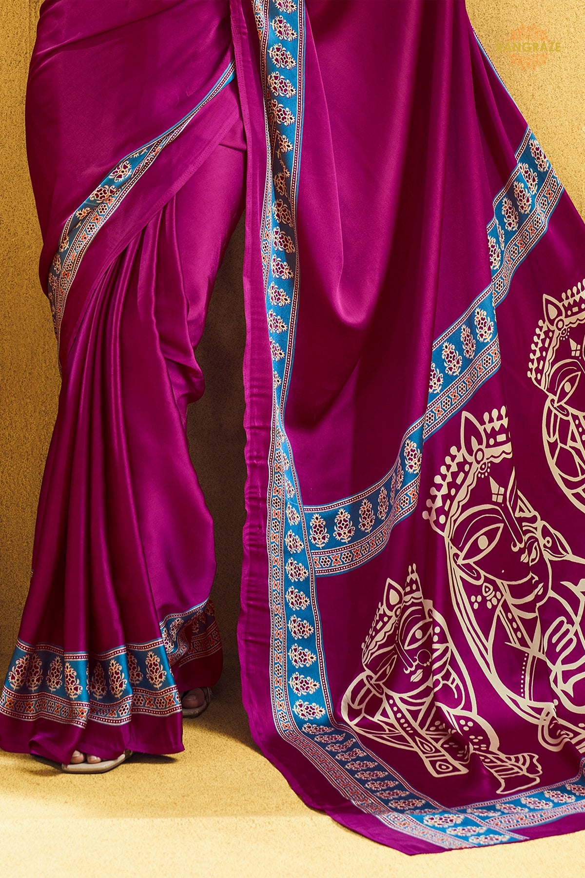 Magenta Pink Ajrakh Print Modal Satin Saree