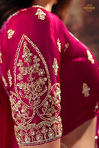 Magenta Pink Designer Satin Silk Saree With Embroidered Blouse