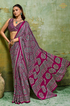 Magenta Purple Ajrakh Print Modal Satin Saree