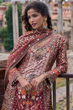 Maroon Stitched Embroidered Satin Crepe Palazzo Suit