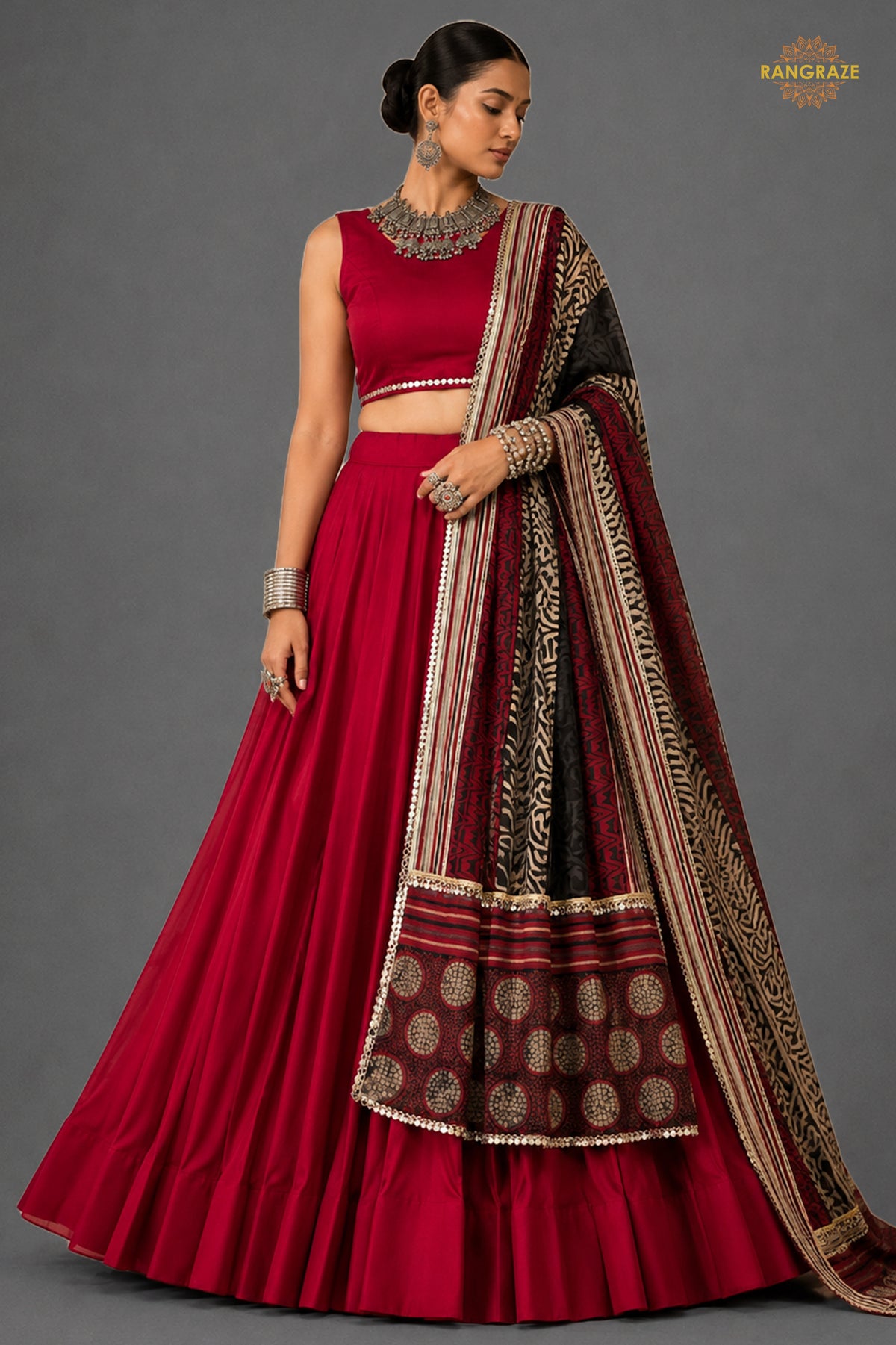 Maroon Stitched  Rayon Lehenga With Mirror Lace