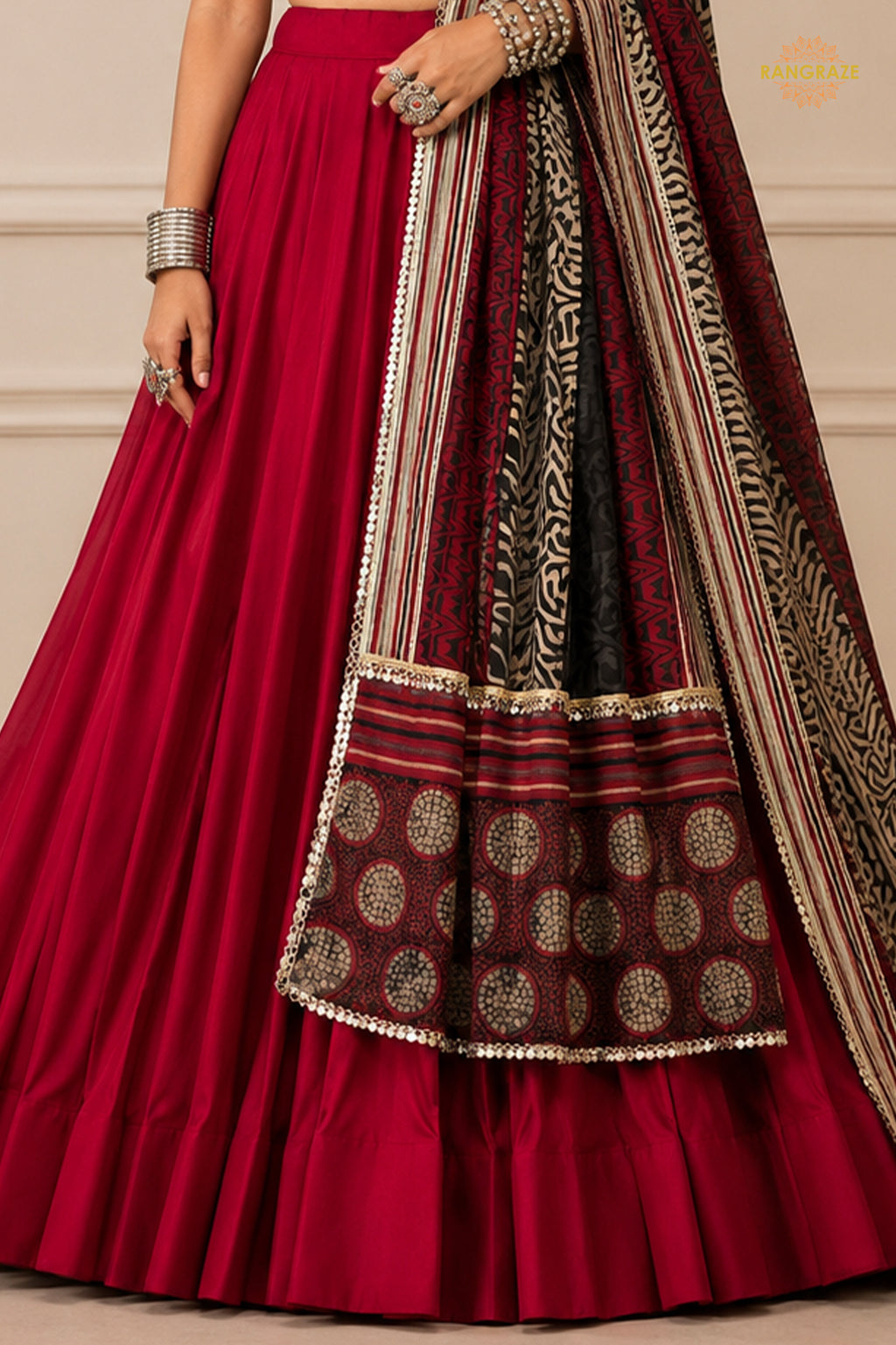 Maroon Stitched  Rayon Lehenga With Mirror Lace