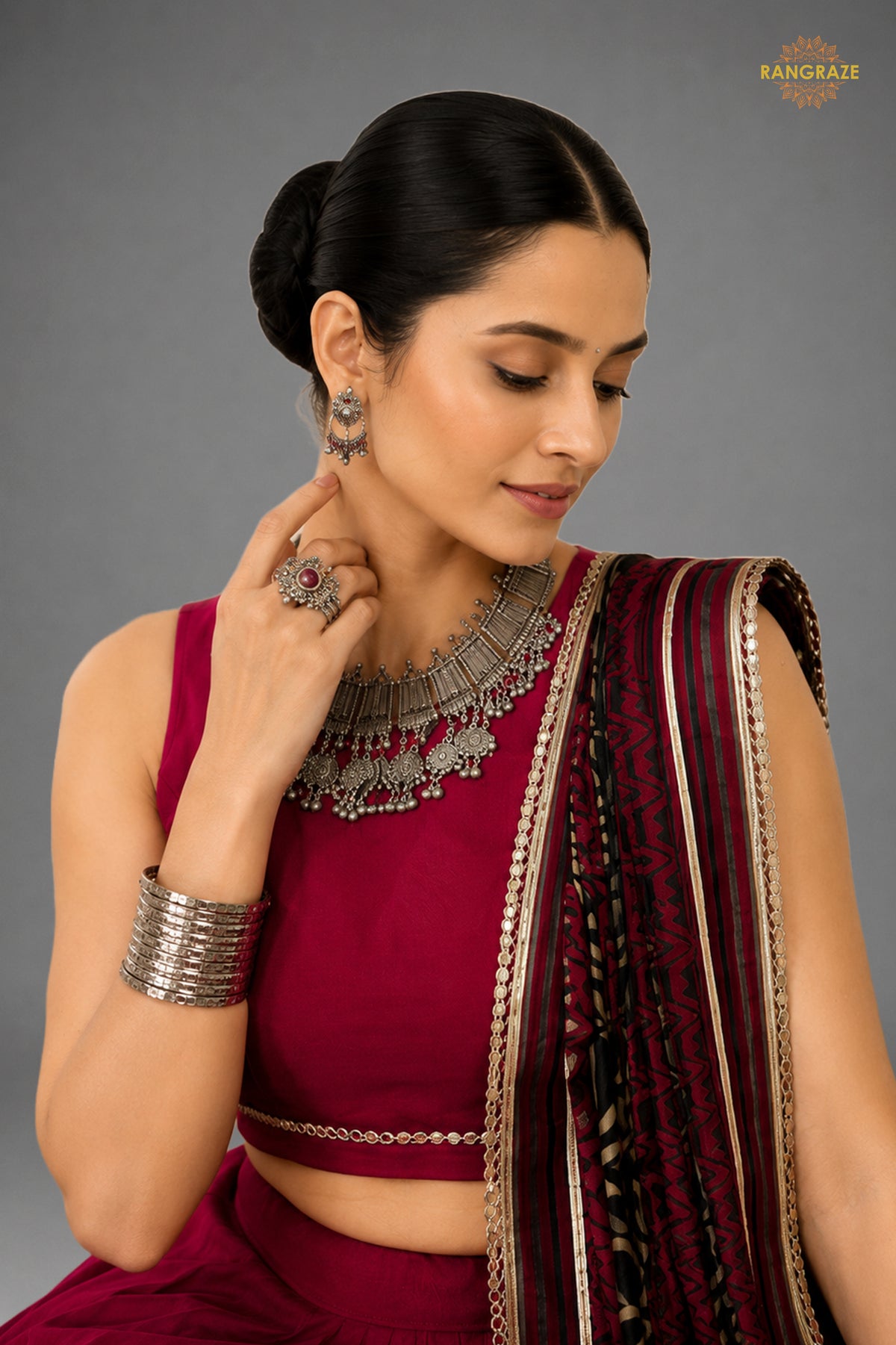 Maroon Stitched  Rayon Lehenga With Mirror Lace