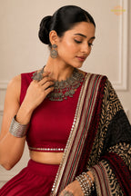 Maroon Stitched  Rayon Lehenga With Mirror Lace