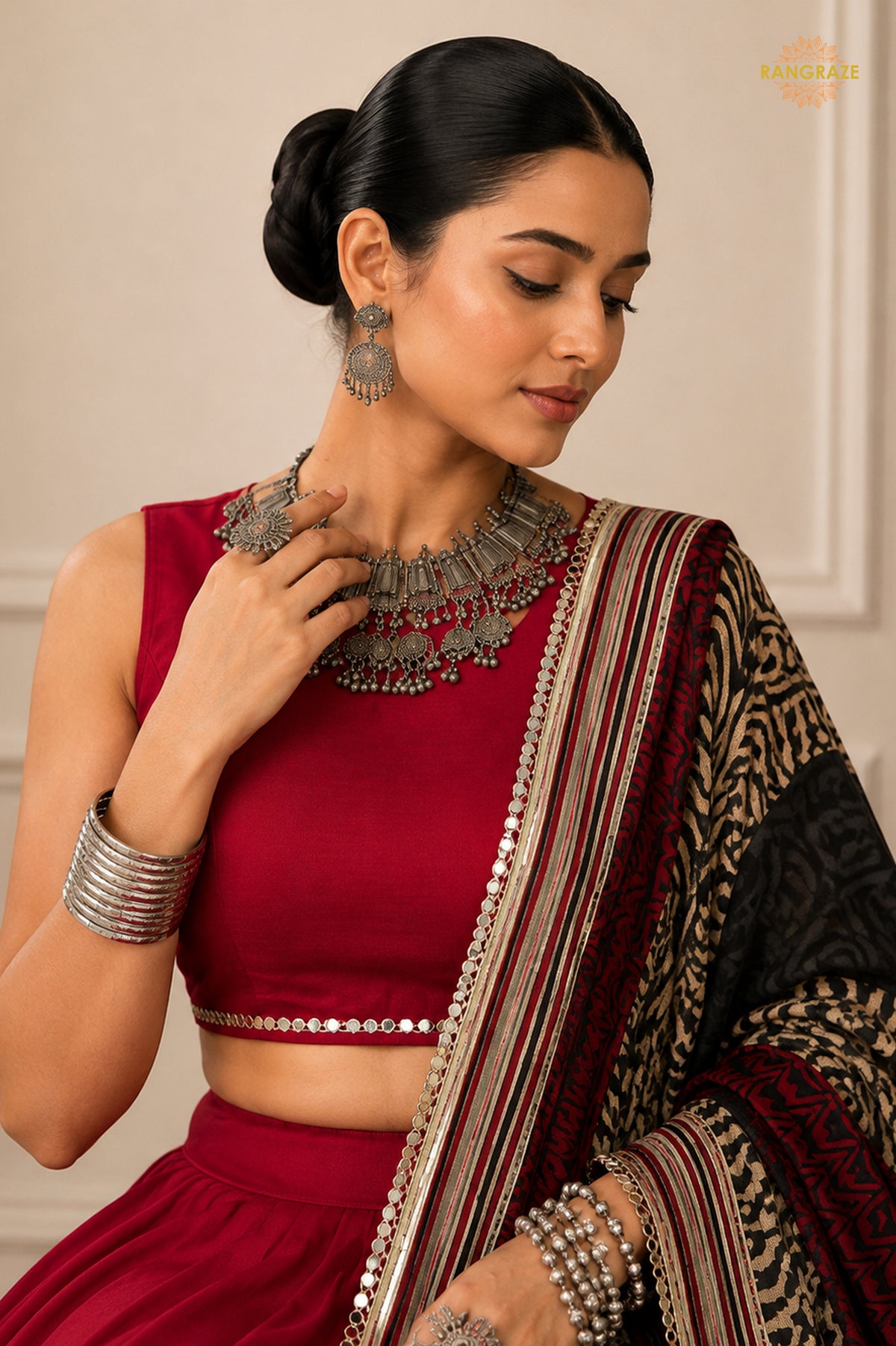Maroon Stitched  Rayon Lehenga With Mirror Lace