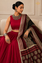Maroon Stitched  Rayon Lehenga With Mirror Lace