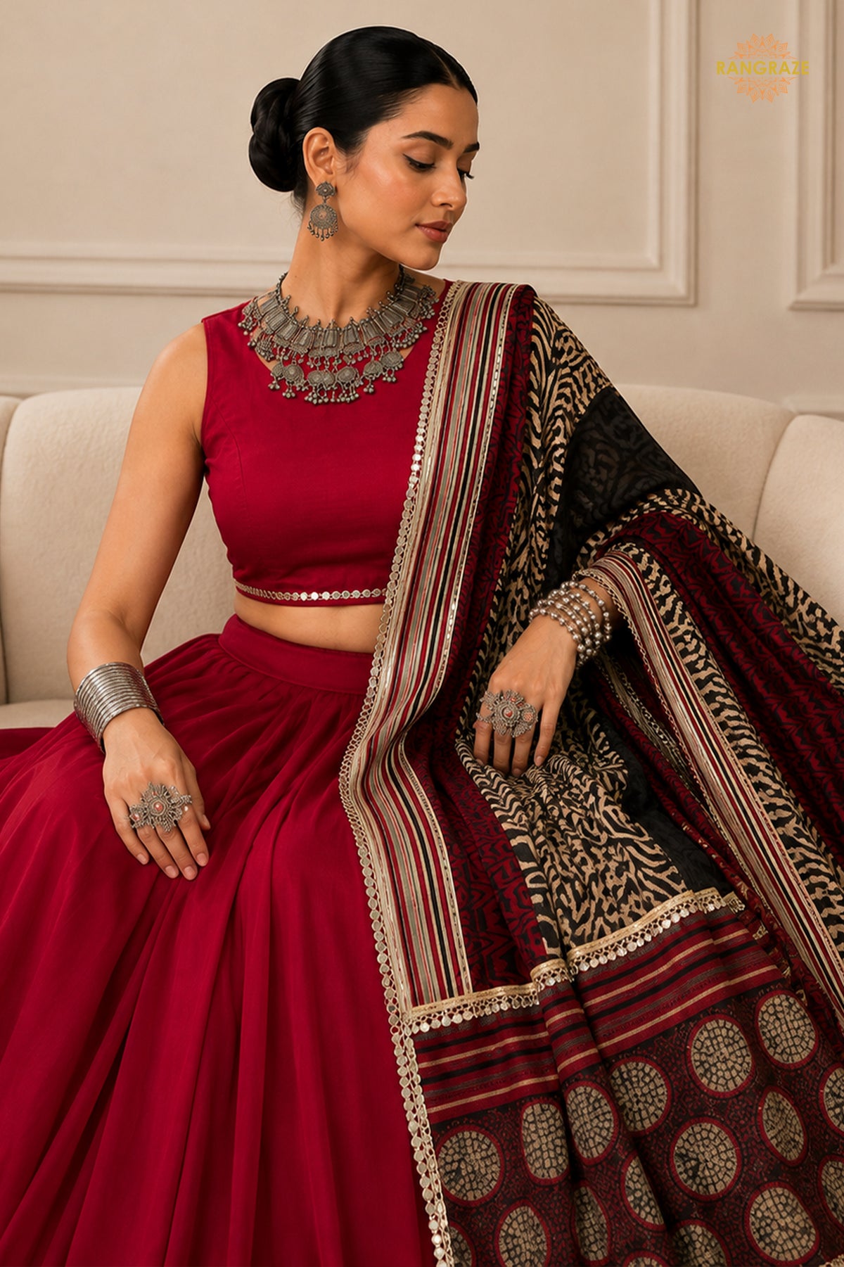 Maroon Stitched  Rayon Lehenga With Mirror Lace