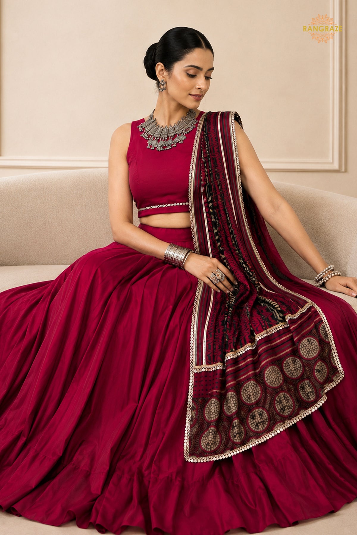 Maroon Stitched  Rayon Lehenga With Mirror Lace