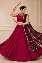 Maroon Stitched  Rayon Lehenga With Mirror Lace