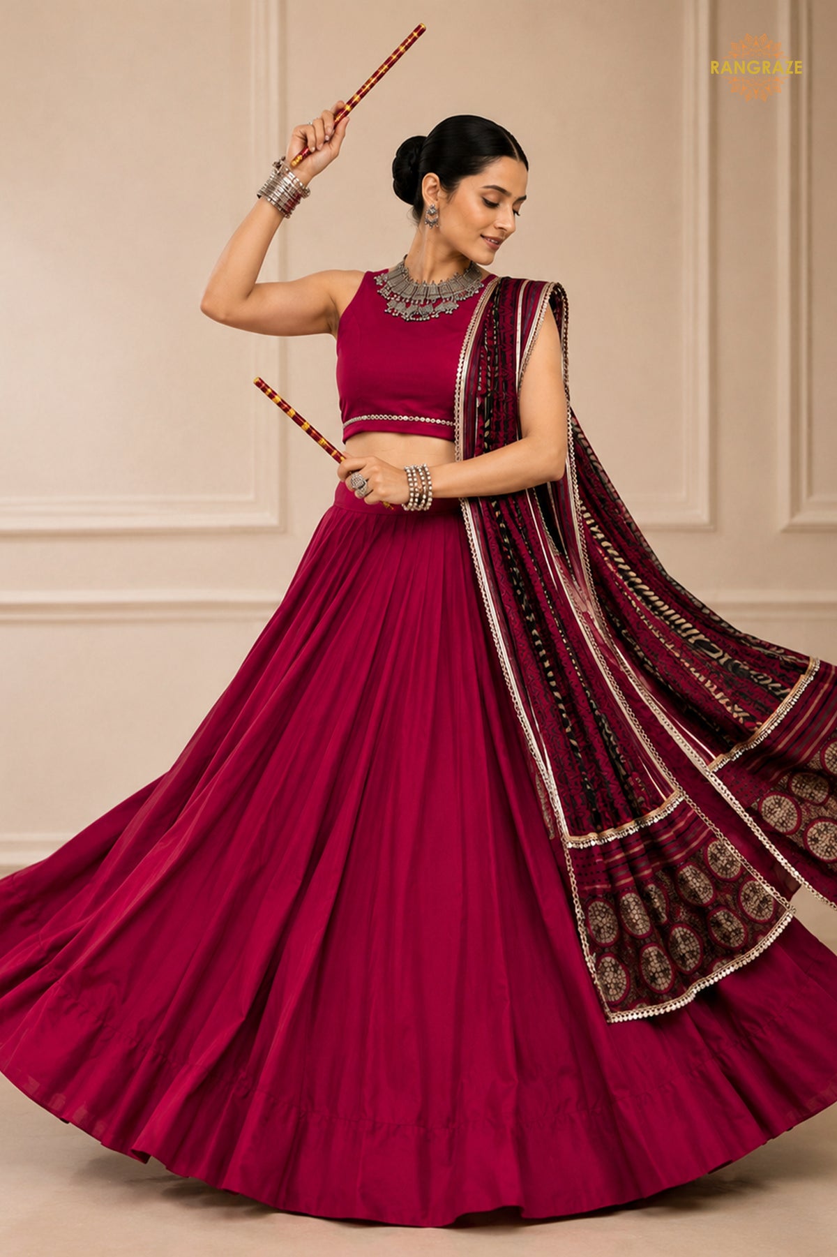 Maroon Stitched  Rayon Lehenga With Mirror Lace