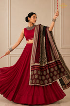 Maroon Stitched  Rayon Lehenga With Mirror Lace