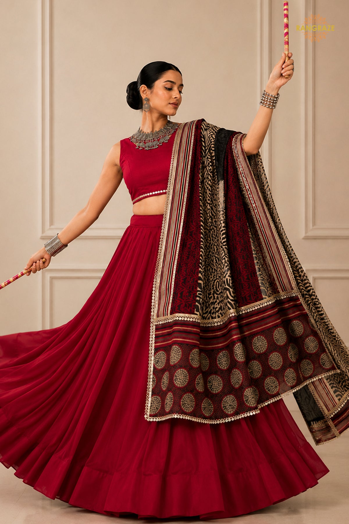 Maroon Stitched  Rayon Lehenga With Mirror Lace