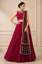 Maroon Stitched  Rayon Lehenga With Mirror Lace
