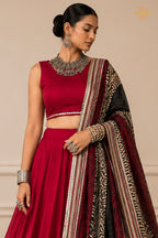 Maroon Stitched  Rayon Lehenga With Mirror Lace