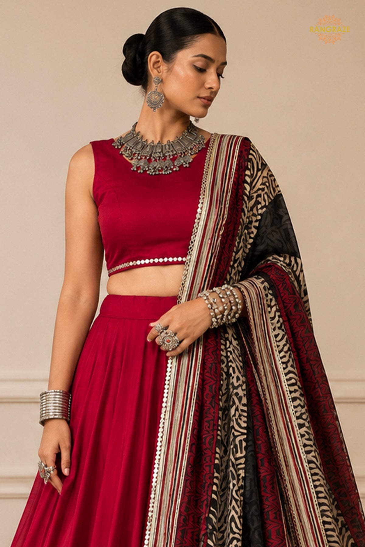 Maroon Stitched  Rayon Lehenga With Mirror Lace