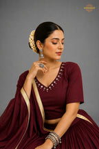 Maroon Tiered Flared Lehenga Choli with Real Mirror Work Neckline