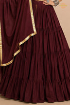 Maroon Tiered Flared Lehenga Choli with Real Mirror Work Neckline
